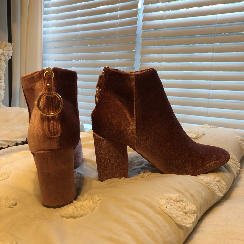 Pink velvet booties